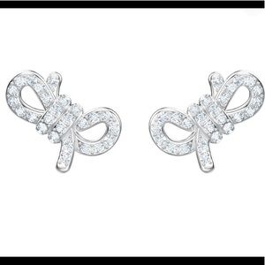 SWAROVSKI Lifelong Bow Pierced Earrings; White; Rhodium Plated